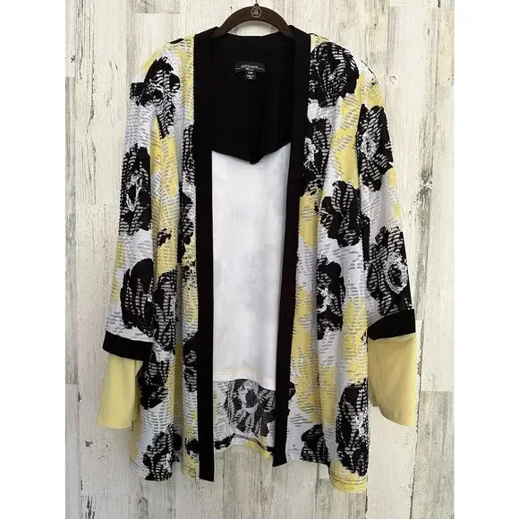 R&M Richards Womens Cardigan Top Size 24W Open Front Floral USA Vintage - Picture 1 of 9